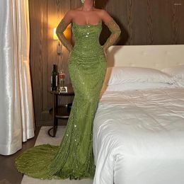 Party Dresses Jancember Dubai Mermaid Green Evening With Gloves 2024 Elegant Saudi Arabia Women Wedding Gowns SZ306