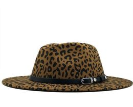 New Women Felt Belt Fedora Hat With Wide Brim Leopard print Jazz Hat Elegant Lady Autumn Sombrero Godfather Female5471309