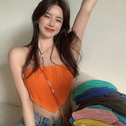 Camisoles & Tanks Knit Bandana Crop Tops Sleeveless Strapless Off Shoulder Tube Candy Colours Hanky Hem Bra Y2K Backless Knitwear