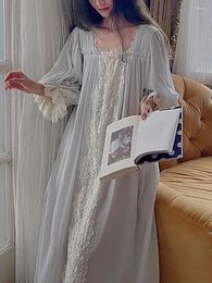Women's Sleepwear Women Pure Cotton French Fairy Pajama Nightdress Vintage Princess Loose Long Sleeve Spring Autumn Victorian Nightgowns