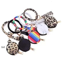 Leather Bracelets Tassels Colours 9 Keychain Wristlet Earphone Makeup Bag with Mirror Keyring Bluetooth Headset Storage Box 0422