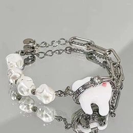 Charm Bracelets 2024 Trend Teeth Rhinestone Irregular Pearl Chain Splicing Bracelet For Women Creative Fun Y2K Aesthetic Jewelry