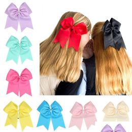Hair Accessories Hair Accessories Girls Solid Ribbon Grosgrain Bows Clip With Elastic Ties Bobbles Cheerleading Drop Delivery Baby Ki Dhqdc