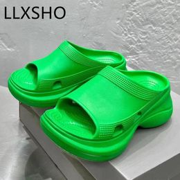 Slippers Summer Women Rubber Peep Toe Thick Sole Ladies Outside Height Increasing Vacation Beach High Quality