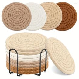 Table Mats Woven Set With Holder High-Temperature Resistant Cup Coasters Absorbent For Coffee Tea Drinks