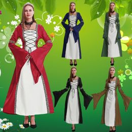 European and American Halloween vintage medieval hooded dress square necklace flared sleeve big skirt stage performance costume