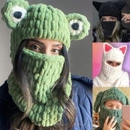 Winter Cartoon Knitting Hat Cute Animal Ear Cosplay Hat Outdoor Sport Hat Woolen Caps Windproof Headwear Balaclava Po Props 240419