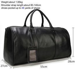 Boxers Big Capacity Genuine Leather Travel Bags Men Women Soft Black Cowhide Casual Travel Duffel High Quality Cow Leather Shoulder Bag