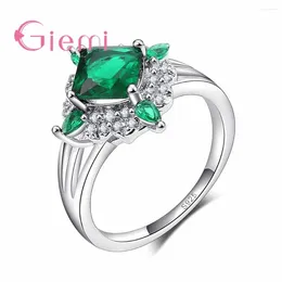 Cluster Rings High Quality Fine 925 Sterling Silver Inlay Zircon Stone Woman Ring Romantic Austrian Crystal Jewelry White/Green Color