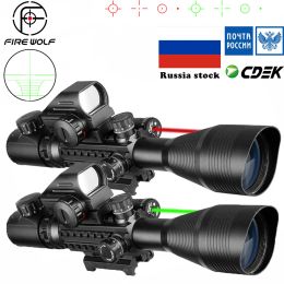 Scopes Tactical 412x50 Scope+red Dot+laser Set Hunting Airsofts Air Gun Red Green Dot Laser Sight Riflescope Optics Scope Combo