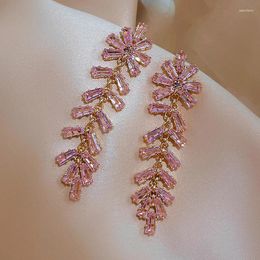 Dangle Earrings Sweet Pink Crystal Tassel Earring For Women 2024 Korean Fashion Romantic Drop Girl Wedding Party Jewelry