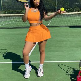 Casual Dresses Women Summer Clothes Soild Colour Crop Tank Tops Long Skirt Pants Fitness Skinny Outfit Tennis Sports Two Piece Set 2024