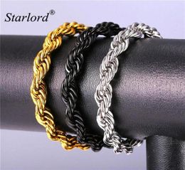 Starlord Rope Bracelets Stainless Steel Gold Color Black Gun 9MM 21CM Men Jewelry Hand Chain Bracelet GH2179 Link 264W3595008