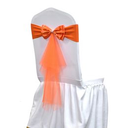 10 50pcs Spandex Chair Sashes with Gauze Wedding Lycra Band Stretch Bows For Banquet Party Event Decoration Supplies 240407