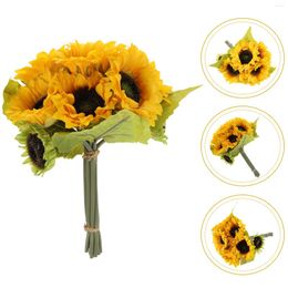 Decorative Flowers Simulated Sunflower Bouquet Wedding Bride Party Supplies (yellow) 1pc Decor For Office Bookcase Bridal Silk