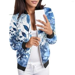 Women's Jackets Womens Casual Short Lightweight Zip Up Jacket Floral Print Coat Tie Dye Outwear Vintage Long Sleeve Bomber Streetwear