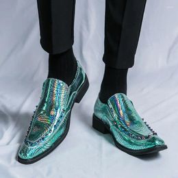 Dress Shoes Patent Leather Men Wedding Slip On Green Glossy Oxfords Designer Pointed Toe Size 34-45 B95