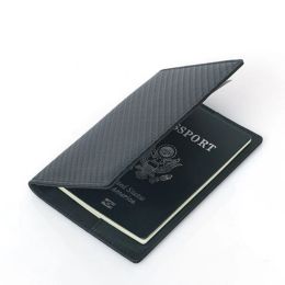 Wallets New Carbon Fibre Pattern Genuine Leather ID Credit Card Holders Passport Wallet RFID Blocking Wallets Cover Driver Licence Purse