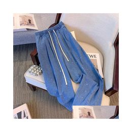 Womens Plus Size Hoodies Sweatshirts 150Kg Hip 158 Irregar Polka Dot Printed Jeans High Waisted Wide Leg Pants Blue 5Xl 6Xl 7Xl 8Xl 9X Dhf6S