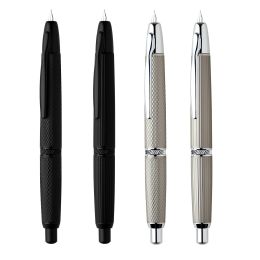 Pens New MAJOHN A1 Press Fountain Pen, Grid Striped Retractable Extra Fine Nib Metal with Clip & Converter for Writing