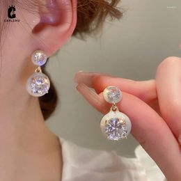 Dangle Earrings Sparkling Zircon Dripping Oil Round Drop For Women European And American Geometric Personalised Jewellery
