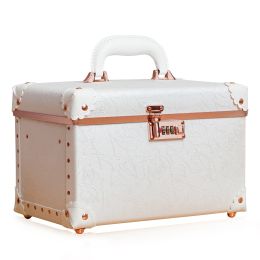 Cases urecity Portable Retro Leather Makeup Train Case Cosmetic Organizer Case Leather Storage Box with Combination Lock