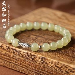 geomancy accessory Natural Hotan Jade Sier Lucky Koi Hand String Gift for and Girlfriend Boudoir Jewellery Bracelet