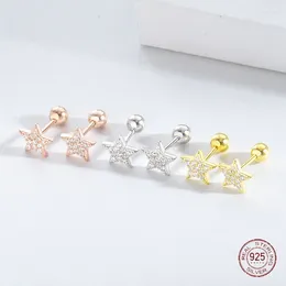 Stud Earrings 925 Sterling Silver Star Shaped Female Screw Buckle Temperament Simple Design Zircon Jewelry Aretes De Mujer