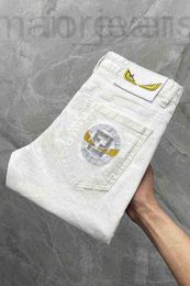 Men's Jeans designer Brand Fashion High-end White Spring and Summer Embroidery Small Straight Leg Elastic Pants EHZG L6YN