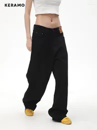 Women's Jeans 2024 American Streetwear Vintage High Waist Black Pants Casual Baggy Y2K Style Wide Leg Grunge Denim Trouser