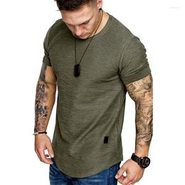 Men's Suits NO.2A3125 Summer Men Short SleeveT Shirt Casual Round Neck Fashion Elastic Fit Funny Streetwear Solid Tshirt Hip Hop Tops S-XXL