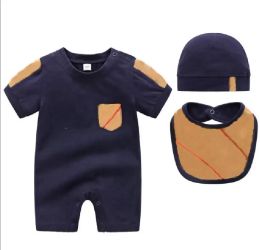 Babykläder barn romper pajamas nyfödda spädbarn flicka pojkar jumpsuits hatt haklapp kläder babis kläder mode 3 st/set