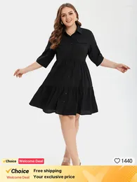 Casual Dresses Plus Sized Clothing Women Fashion Shirt Dress Elegant Vintage Button Front Ruffle Hem Short