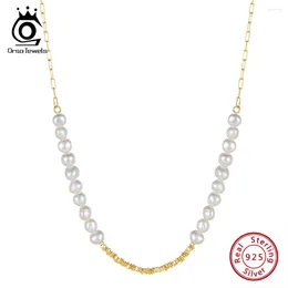 Pendants ORSA JEWELS 14K Gold 925 Sterling Silver Nugget Chain Necklace With Exquisite Natural Pearl For Women Fashion Jewellery GPN68