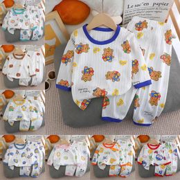 Clothing Sets 2024 Summer Children Long-sleeved Trousers Home Clothes Suit All Cotton Underwear Baby Boys Thin Soft Cartoon Pajamas Two