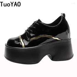 Casual Shoes Women Genuine Leather White Chunky Sneakers 11CM Platform Wedge Hidden Heel Height High Top Vulcanized