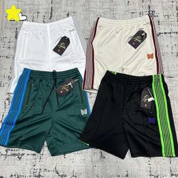 Men's Shorts Men Women Casual Blue Apricot Stripes Needles AWGE Breeches Top Quality Butterfly Embroidery Track Needles Shorts With Tag J240420