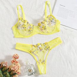 Bras Sets 2024 Sexy Lingerie Woman Lace Transparent Underwear Fairy Embroidery Brief Delicate Bra Kit Push Up Breves Mesh