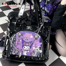 Bags Punk Y2K Ita Bag Women Clear Pocket for 20cm Doll Shoulder Bag Metal Skull Chain Lolita Totes Bag Harajuku Style Girls Handbags