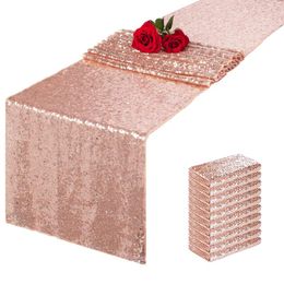 Table Mats 10-Pack Rose Gold Sequin Runners 12x108 Inch Perfect For Holiday Celebrations Weddings Birthdays Parties