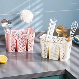 Kitchen Storage Stock Chopstick Cage Household Table Top Drain Plastic Double Grid Divided Barrel Non Punching Tableware