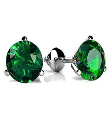 Stud Classic Round Emerald Screw Back Earrings 925 Sterling Silver Green Crystal Zircon For Women Jewellery Wedding Gifts8860379