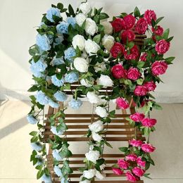 Decorative Flowers Artificial Rose Vine Plastic Hanging Ivy Faux Home Decor Wedding Wall Decoration Deco Mariage Salon