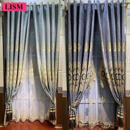 Curtain Luxury European Living Room Chenille Embroidered Set Bedroom Blackout Window Elegant Custom Jacquard Lace Blue Tulle