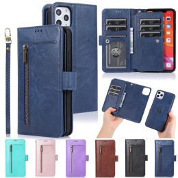 Wallets Magnetic Leather Case for Iphone 14 13 12 11 Pro Xs Max Xr X Se 2022 8 7 6 6s Plus Zipper Wallet Card Removable Bag Cover
