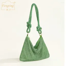 Evening Bags Luxury Designer Hobos Shoulder Bag Shining Rhinestones Clutches Crystal Handbag Party Purses Red Green Gold B499