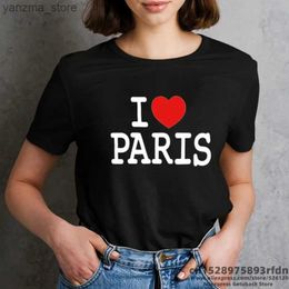 Women's T-Shirt I Love Paris Women Funny Print T-shirt Summer Short Slve Black White Colours Tops T Girl Y2k Harajuku Clothes Y240420