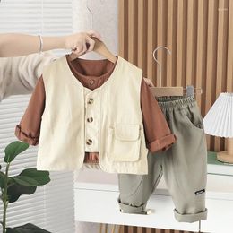 Clothing Sets Kids Baby Boy Boutique Clothes 2024 Spring Korean Style Solid Colour Vest Shirts Pants Toddler Boys Outfits Children's