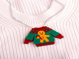 2021 Christmas Sweater Pendant Necklace for Women Gingerbread Man Chain Girls Kids Cute Trendy Jewelry Acrylic Accessories5353213