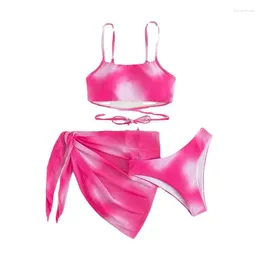 Women's Swimwear 2024 Tie-dye Bikini Three-piece Mesh Dress Swimsuit For Women Bathing Suit